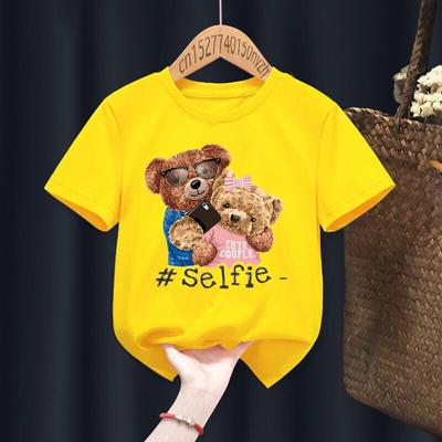 Mode Grappige Beer Bedrukte Kinder Korte Ronde Hals T-shirts Kinderen Baby Kawaii Kleding Jongen Meisje Tops Cadeau Present Korte T-shirts