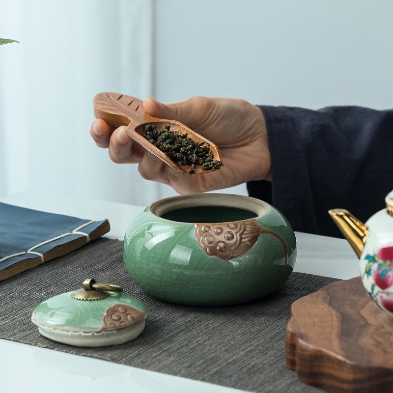 Tea Tea Bag Storage Box Geyao Tea Pot Ceramic Seal Pot Sugar Pot Moisture-proof Pot Tea Pot Living Room Coffee Table Decoration