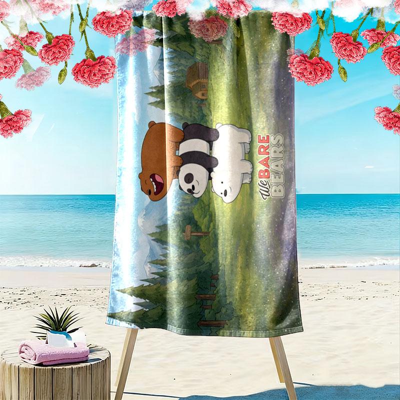 We Bare Bears Print Beach Towel, Large Soft Quick Dry Towel for Beach Camping Swimming