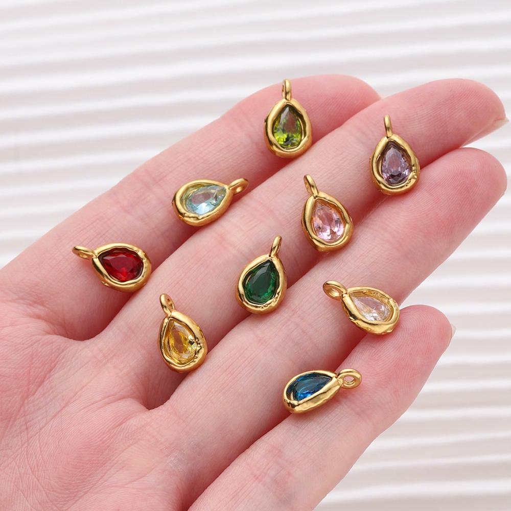 2Pcs Stainless Steel Teardrop Charms Inlaid Pendants with Crystals Gold-plated DIY Bracelet Earrings Jewelry Making Accessories