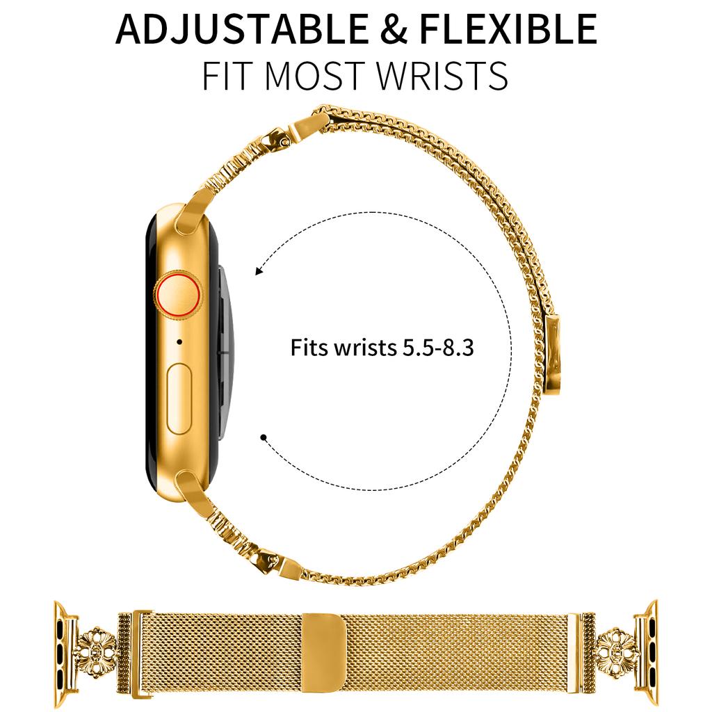For Apple Watch 10 46mm/Ultra 2/Ultra 49mm/9 8 7 45mm/SE (2023) SE (2022) SE 6 5 4 44mm/3 2 1 42mm Band Flower Magnetic Mesh Watch Strap