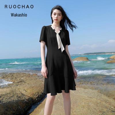 Sancai Plus Size V-Neck Puff Sleeve A-Line Midi Dress
