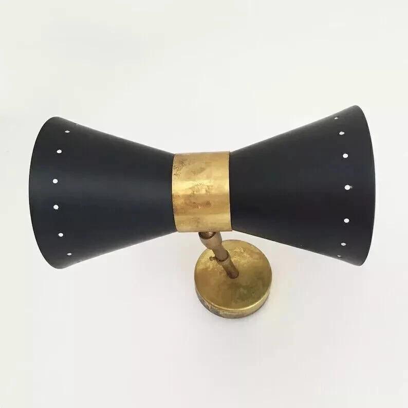 Par Håndlagde Italienske Messing Diabolo Vegglamper – Justerbar 1950-talls Midcentury Design