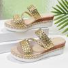 Fashion Gold Wowen Straps Wedge Sandals Women Summer 2025 Platform Rome Shoes Woman Lightweight Thick Sole Sandalias Plus Size 36-43