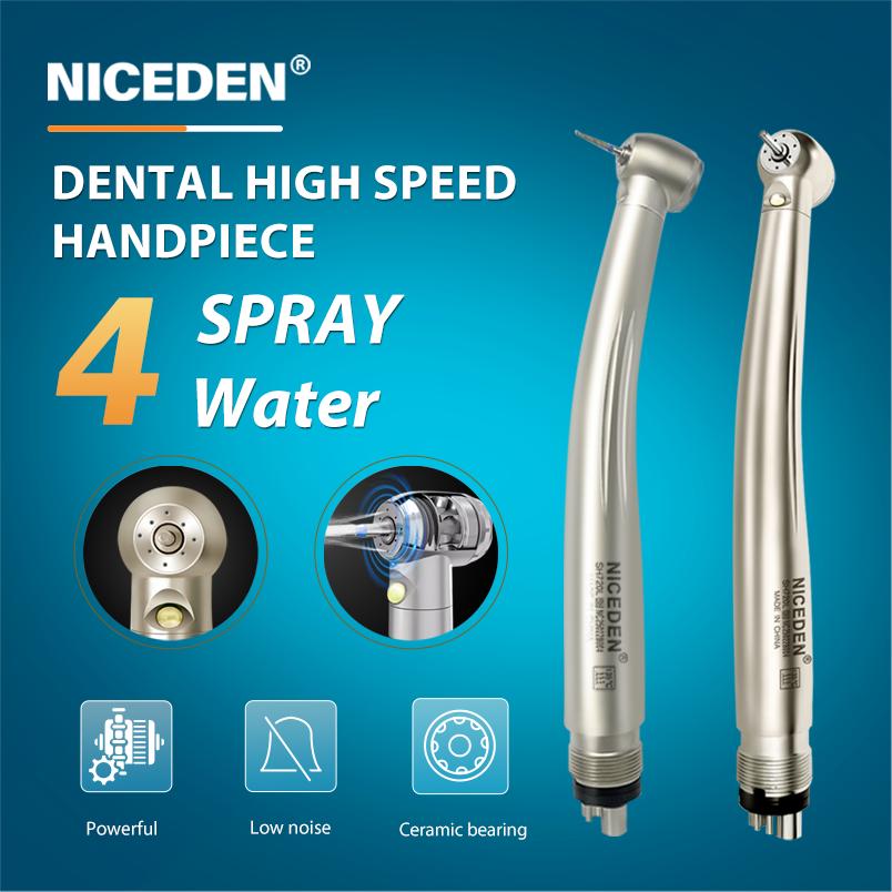 Niceden Dental 4 Water Spray 4 Anti-retraction Design Dental High Speed Handpiece Air Turbine Standard Push 2/4Hole