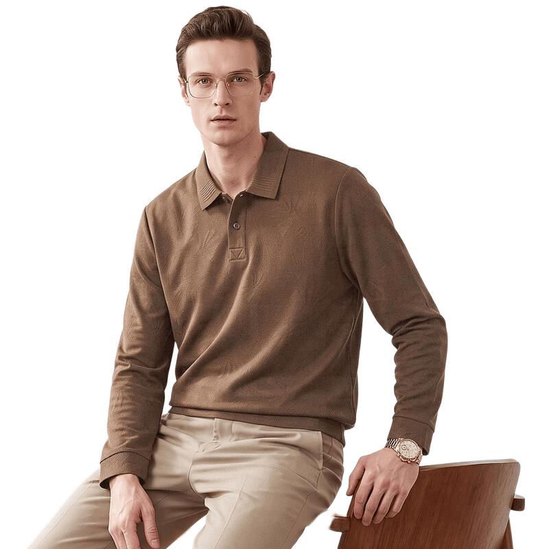 SHANSHAN Men's Jacquard Wool-Blend Long Sleeve Polo