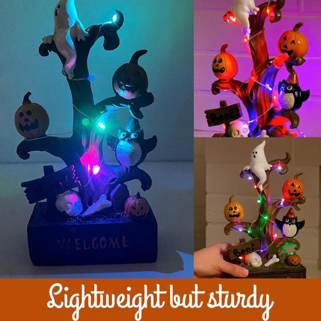 Halloween Sculpture Halloween Decoration Tree Shaped Statue Light Up Resin Scene Prop Collectible Ornaments For Teens Kids