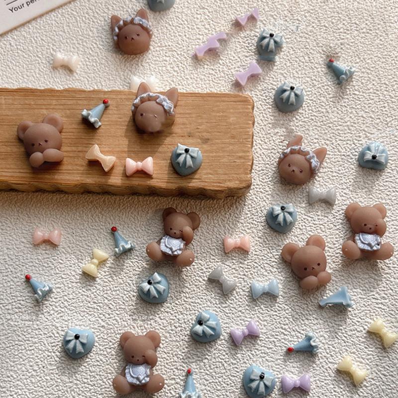 10Pcs Apron Bear Nail Accessories Cute Cartoon 3D Bowknot Wear Nail Drill Decoration Nail Art Charms Diy Manicure