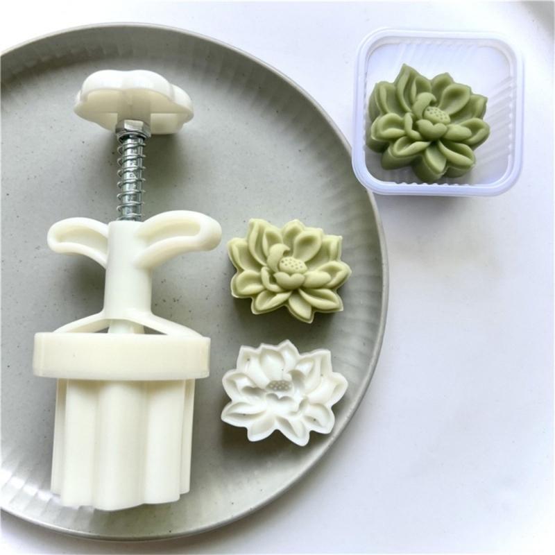 2Pcs Hibiscus Cookie-Stamp Mooncake Mold Mid-Autumn Festival DIY Hand Press Cookie-Stamp Pastry Tool Moon Cake- Maker