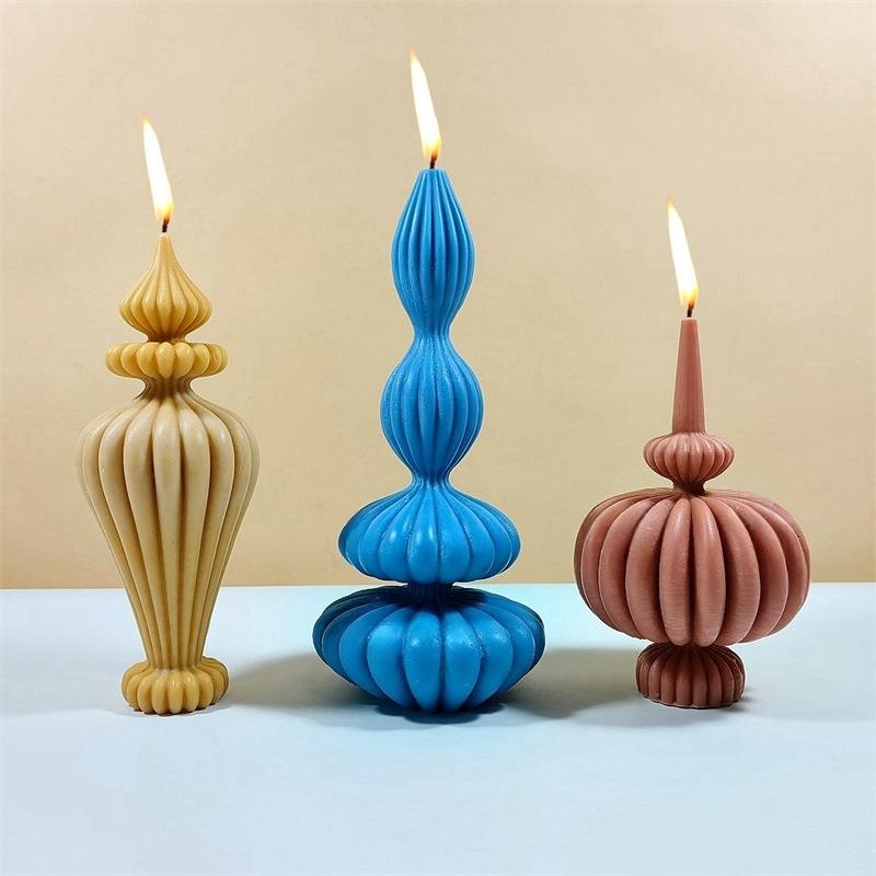 DIY Lace Vase Shape Candle Silicone Mold Roman Cylindrical Mould Irregular Pillar Candle Mold Geometric Striped Soy Wax Mold