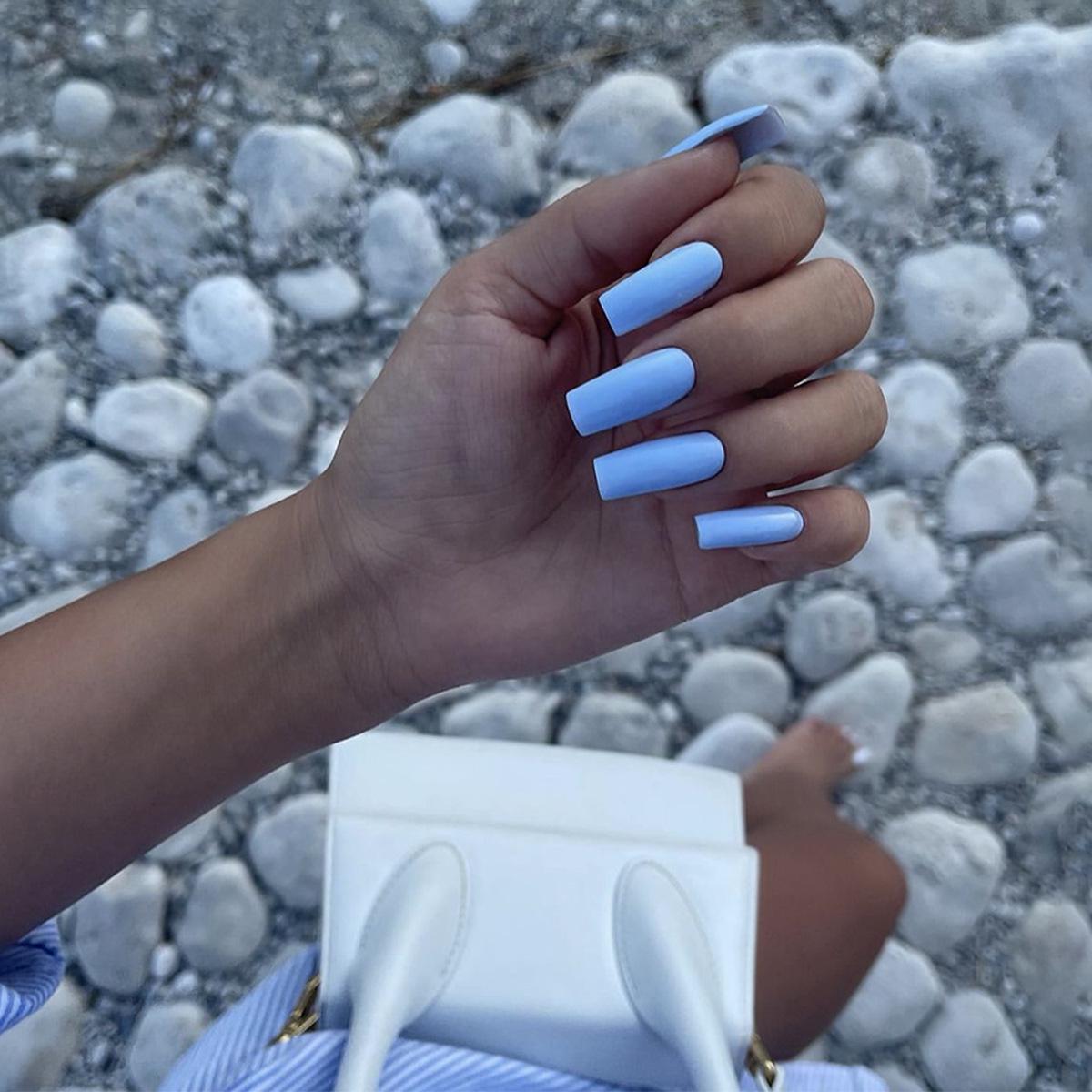 

Blue Long Wearable Nail Art Stickers - Removable Nail Patches