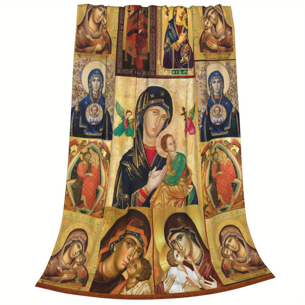 Heavenly Mother Flannel Throw Blanket Soft Virgin Mary Design All Season Cozy Comfort for Faith Inspired Gift