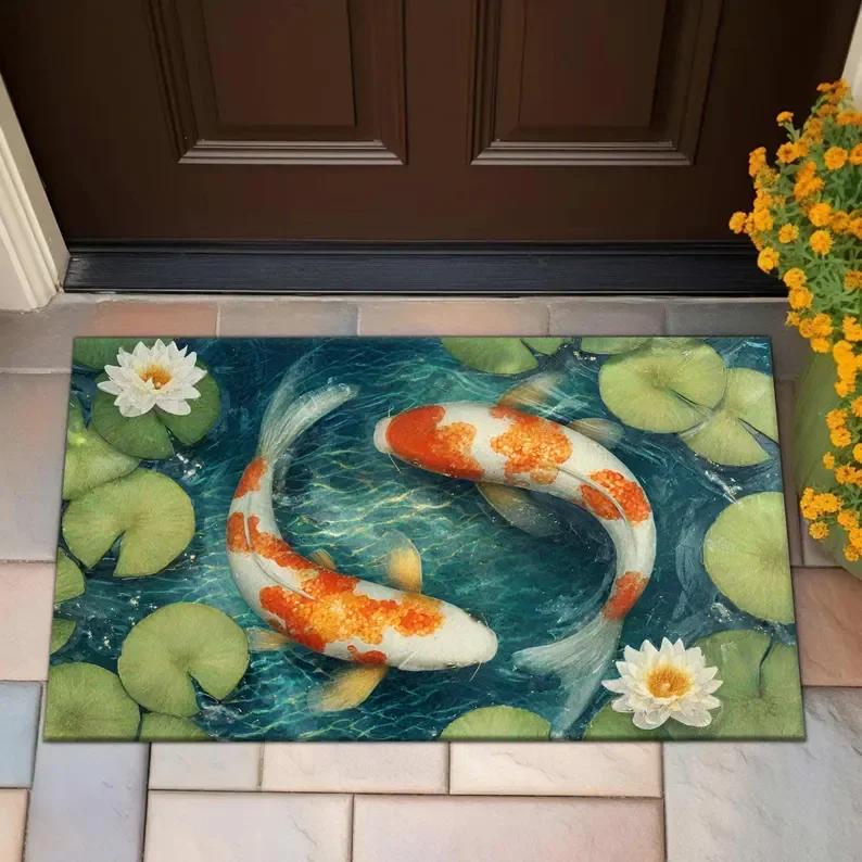 Tappetino da Bagno Pesce Koi Tappeto Arredo Bagno Modello Doccia Regalo per Inaugurazione Casa Tema Unico Arte Accessorio Boho Carino Antiscivolo Assorbente,
