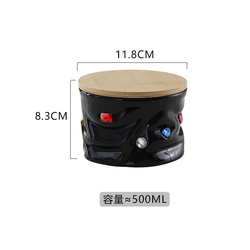 Creative Gemstone Inlaid Ceramic Sealed Jar with Lid, Household Candy Jar, Food Storage Container, Kitchen Storage Box