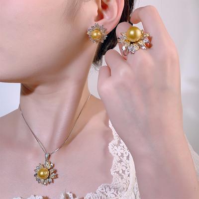 Set di perle Gioielli Imitazione Perla Naturale Ciondolo Anello S925 Argento Ago Orecchini Perla Bicolore Galvanotecnica Donne