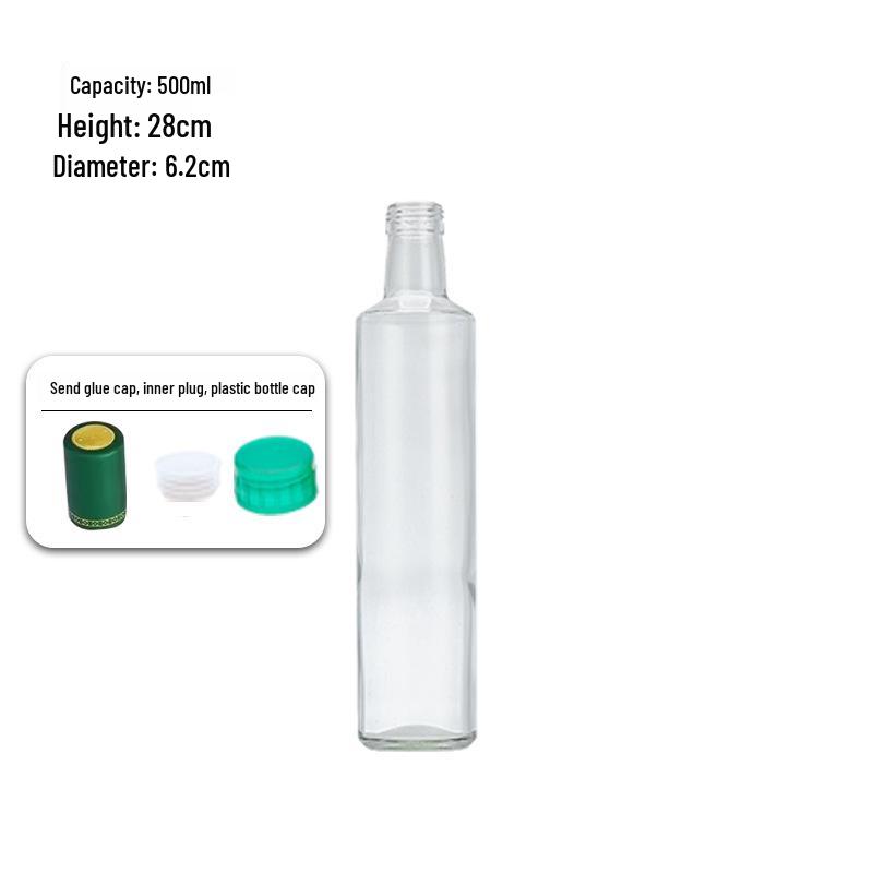 Hochwertige Speiseölflaschen: Dunkelgrünes Glas für Olivenöl, Walnussöl, Erdnussöl und quadratisches Glas für Sesamöl.