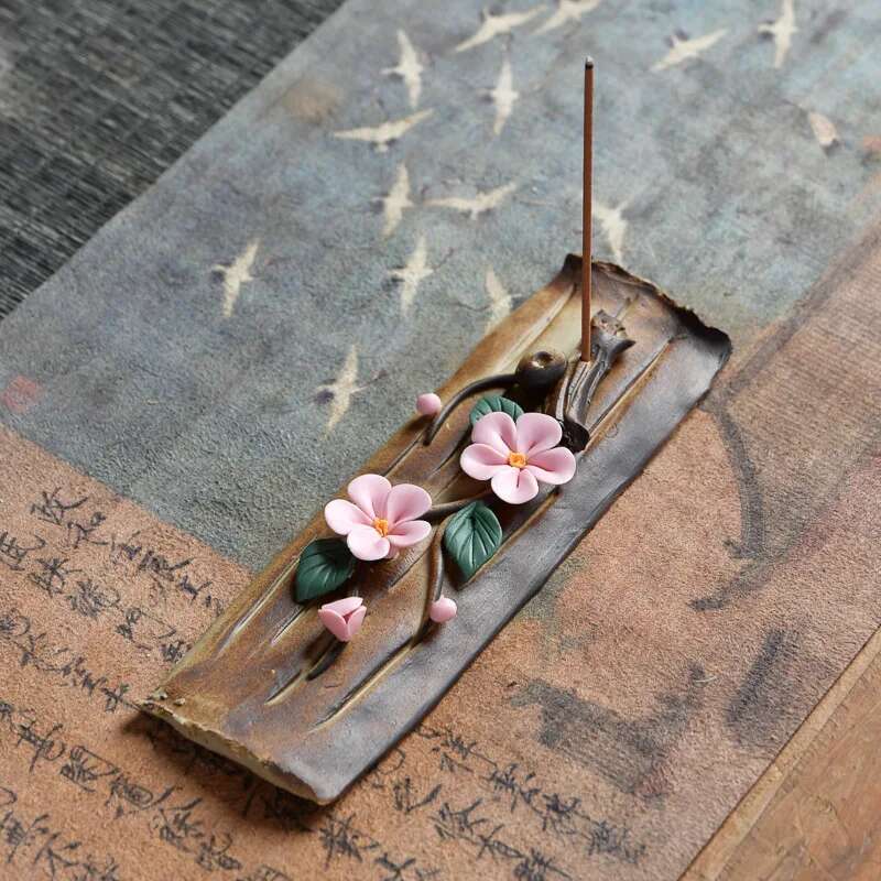 

Ceramic Censer Handicrafts Peach Blossom Home Ornaments Peony Incense Stick Burner Holder