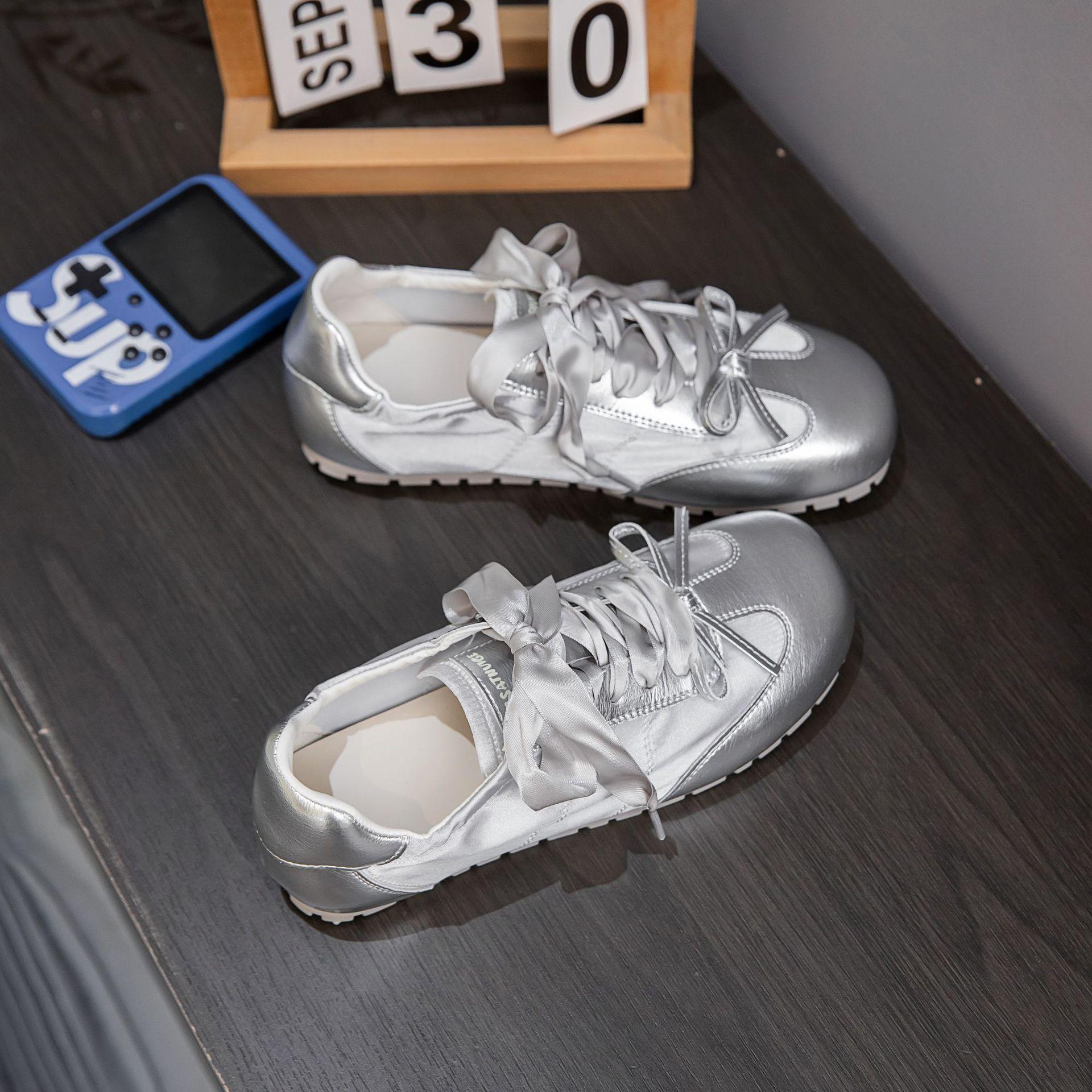 

Women s summer new soft-soled satin flat-bottomed sports casual ballet shoes breathable 40 срібний