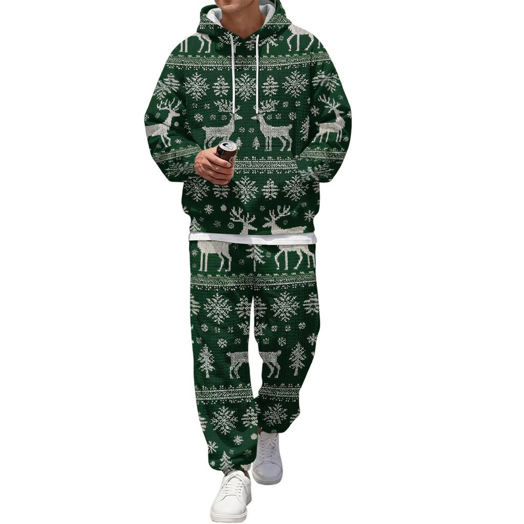 Men's Casual Sweatshirt Set for Fall Winter with Patterned Design, Comfortable Everyday Wear