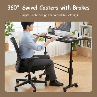 Mobile Stand Up Laptop Desk 16x31.5In 70-110cm Adjustable Height 4 Lockable Wheels 10KG Bearing for Home Office