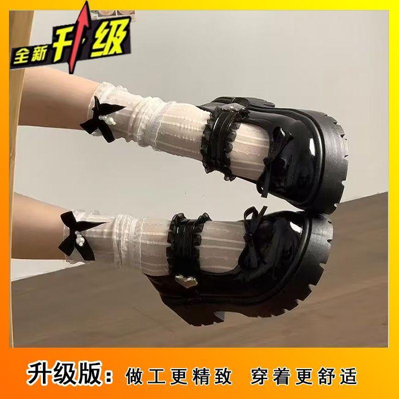 

2025 summer new round head bow thick heel Mary Jane single shoes women s French with skirt platform small leather shoes women 35