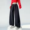 2026 Spring Color Block High-Waisted Cropped Wide-Leg Sweatpants for Women - Slimming & Casual Banana Two-Wear Long Pants