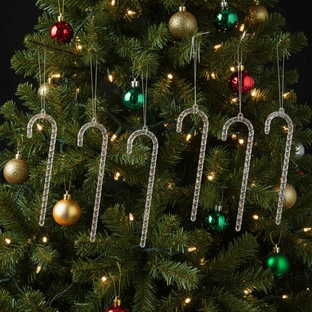 6 Stück transparente Weihnachtsstangen-Anhänger, exquisite künstliche Weihnachtsornamente, bruchsichere Acryl-Weihnachtsstangen