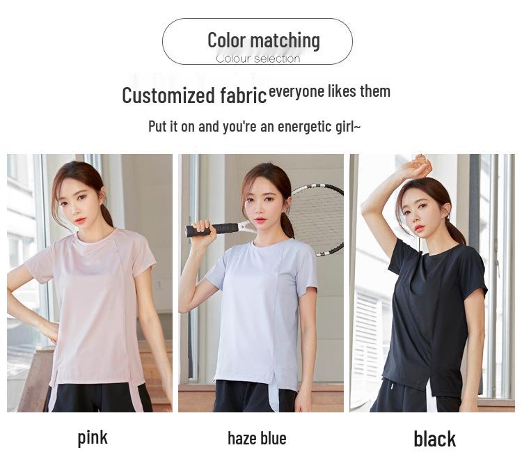 2022 Women's Plus Size Loose Short Sleeve Yoga Fitness Top - Solid Color, Round Neck