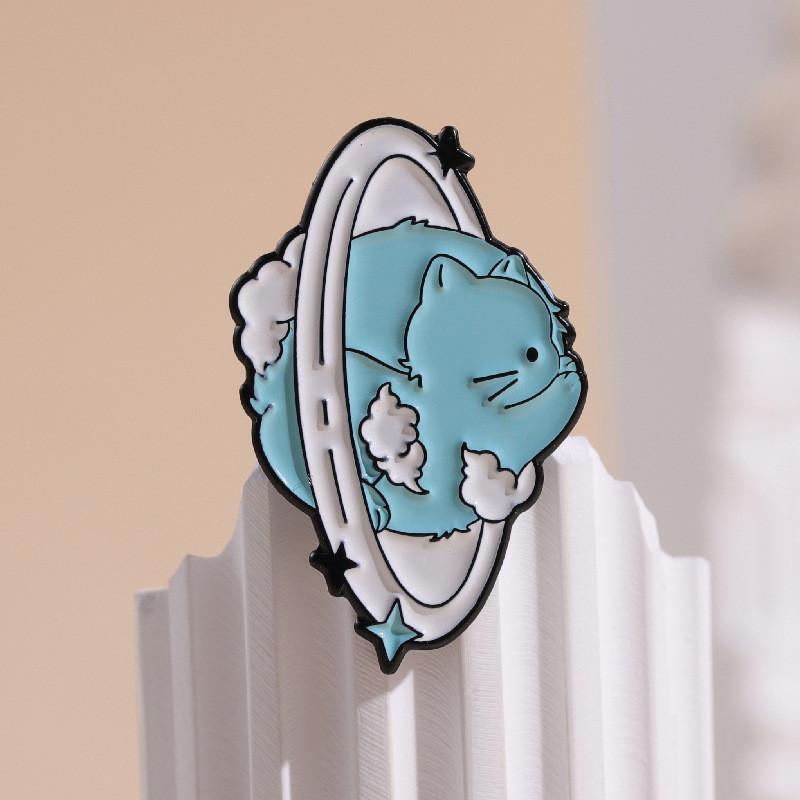 Cute Cartoon Creative Earth Ocean Protection Brooch Adorable Cat Planet Pin For Accessories