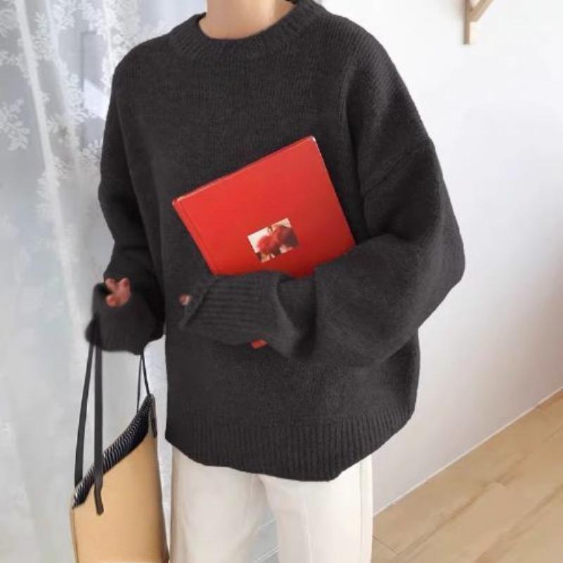 Women Cashmere Elegant Basic Sweater Autumn Winter Loose Soft O-Neck Knitted Pullovers Oversized Solid Color Jumper Knitwear