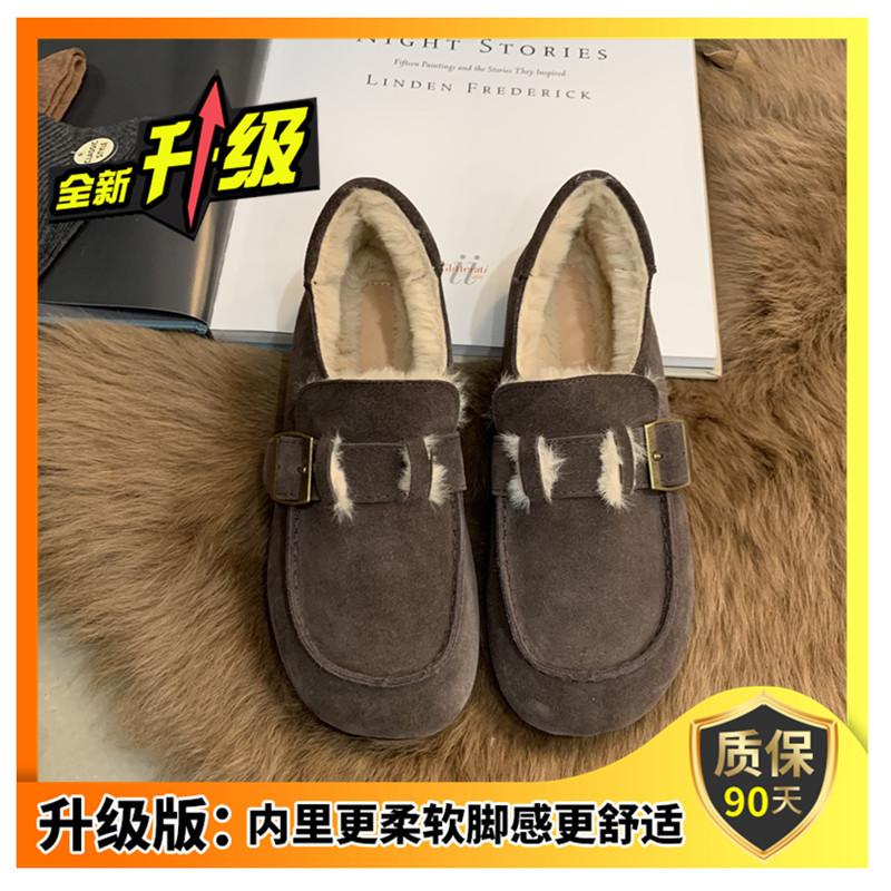 Soft Leather Version~ Birkenstock Shoes Women's Retro 2025 Winter One-pedal Doudou Shoes Women's Flat Bottom Ugly Cute Velvet Warm Cotton Shoes