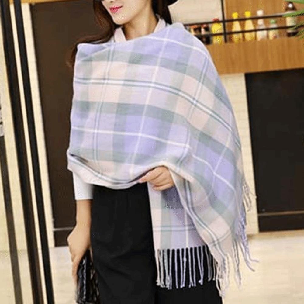 Soft Classic Plaid Scarf Cold-proof Long Neckscarf with Tassel Large Knitted Wool Shawl Winter