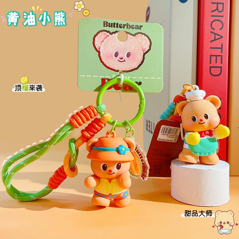 Cartoon Butter Bear Doll Hand Strap Keychain Pendant Cute Couple Schoolbag Keychain Pendant Gift