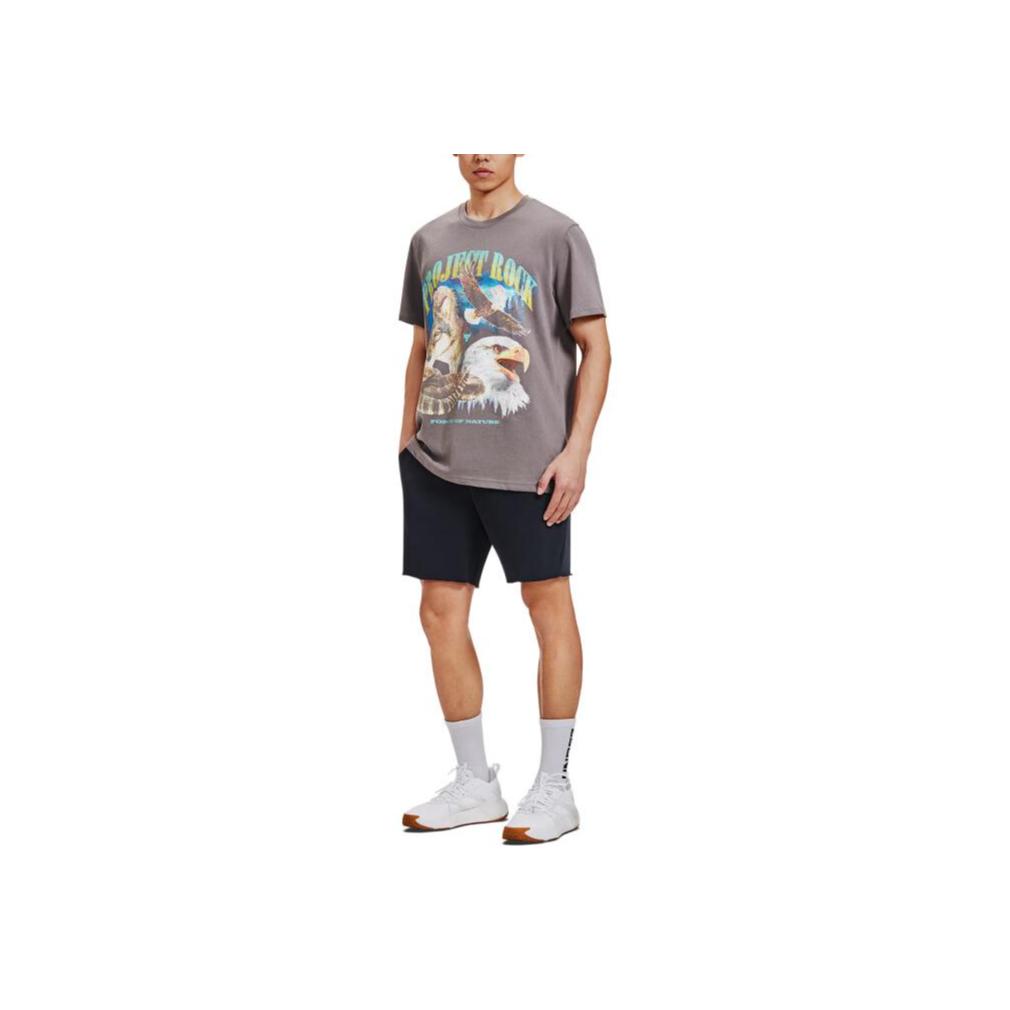 Under Armour Project Rock Johnson Series Printed Animal Pattern Crew Neck Short Sleeve T-Shirt Men T-Shirt Charcoal 1383222-176
