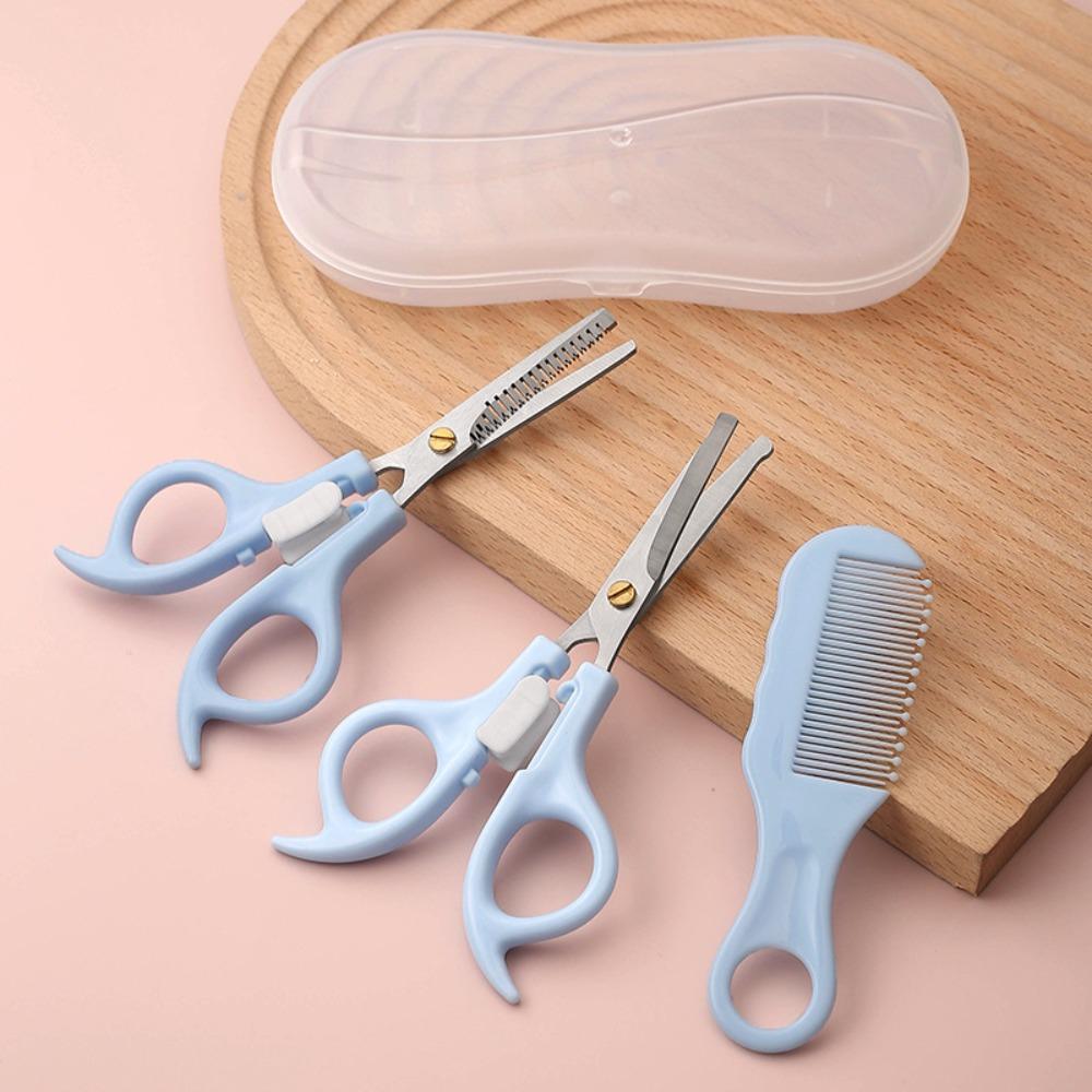 

3PCS Safty Hair Styling Tools Set Hairdressing Flat Teeth Scissors Haircut Scissors Kit for Baby синий