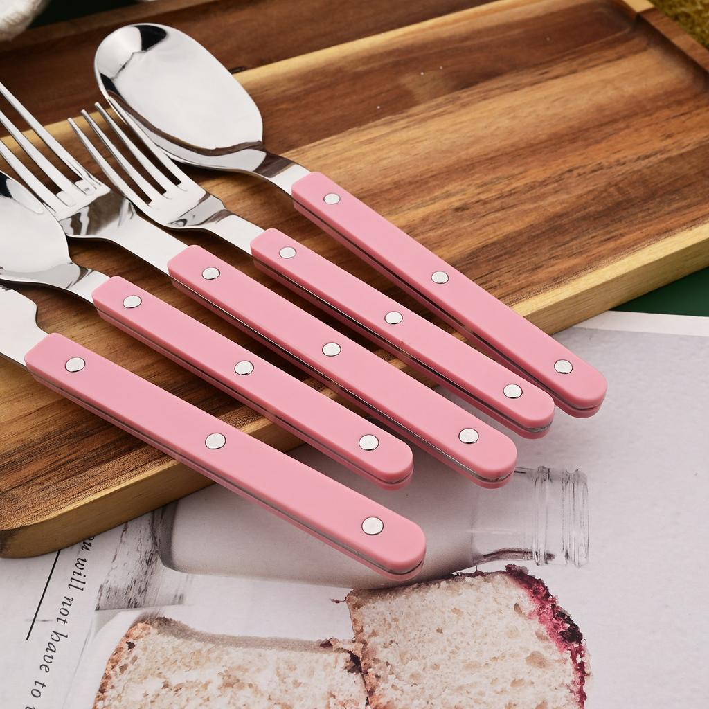 20 PCS Stainless Steel Flatware Set Service for 4, Retro Style  Tableware Forks Spoons Knives Eating Utensils, Acrylic Handle with Rivets Design