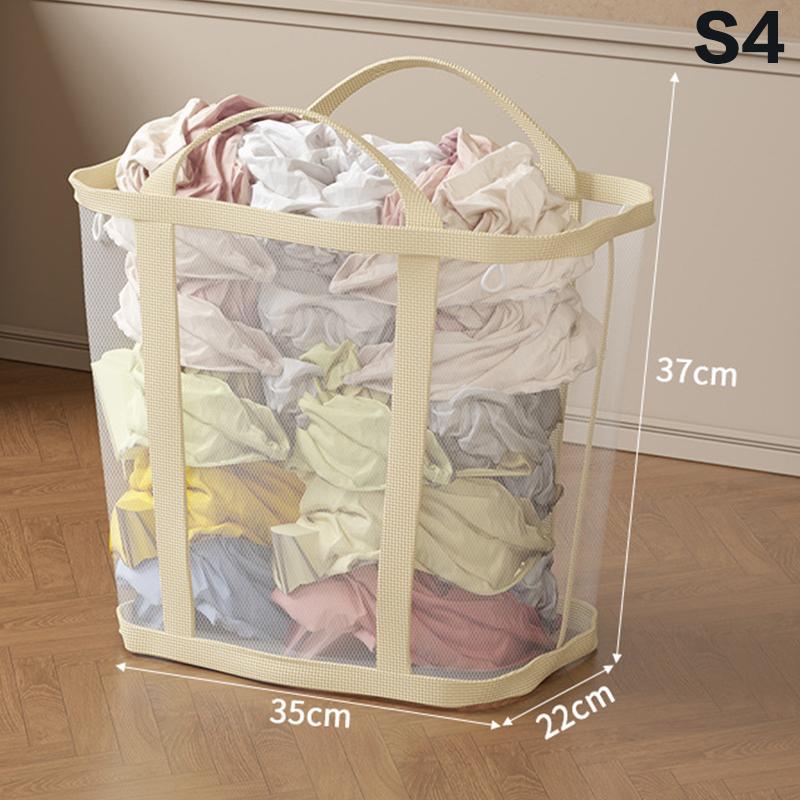Nylon Mesh Laundry Basket With Handle Breathable Folding Portable Dirty Clothes Organizer Bags Large Capacity Toys Storage Bag