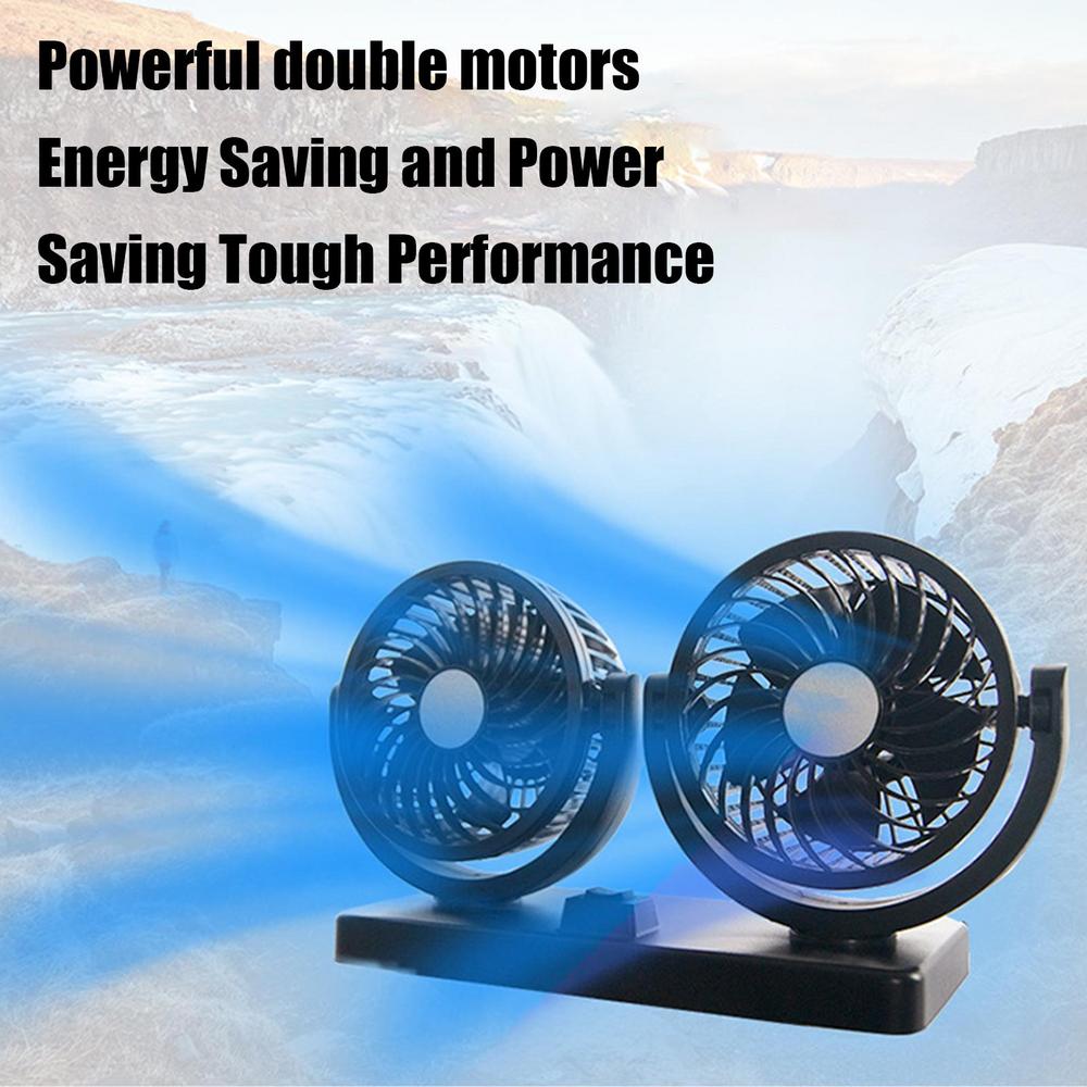 Portable Car Fan Double Head Car AC 360 Degree Rotatable Vehicle Air Circulation Auto Cooling Device For Small Cars And Large