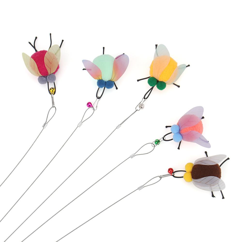 Plush Feather Artificial Insect Wire Rope Cat Teaser Stick Cat Toy Wand Pet Toy Rod