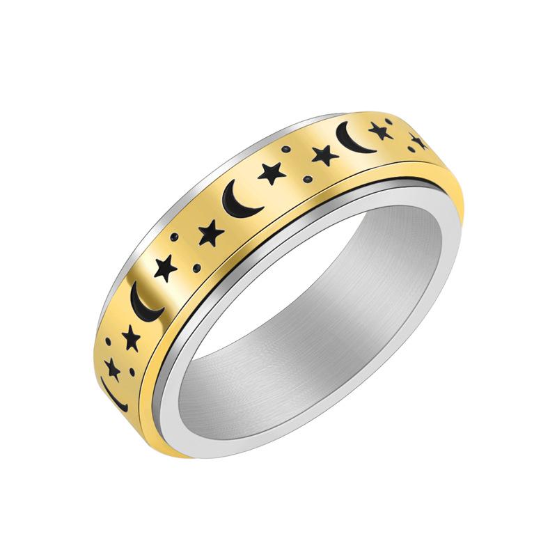Unisex Rose Gold Star & Moon Rotating Stainless Steel Ring