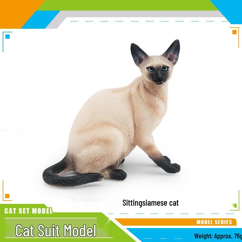 Children's Kitten Model Set: Ragdoll Cat, Lazy Orange Cat, Paw-Up Grey Cat, Sleeping Calico Cat, Lying Siamese Cat Figurines.