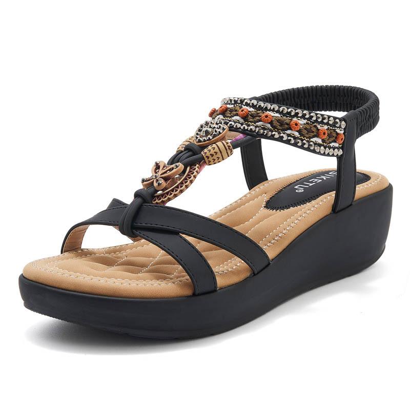 Sommerschuhe Keile Sandalen Böhmischer Stil Flache Plattform Mode Damen Urlaubsschuhe Keilabsatz 5cm Übergröße 41