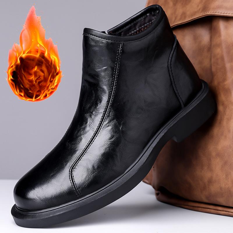 Fashion British Leather High Top Business Men's Dress Shoes Fashion Autumn Winter Leather Boots Men Designer Platform Chelsea Boots Male