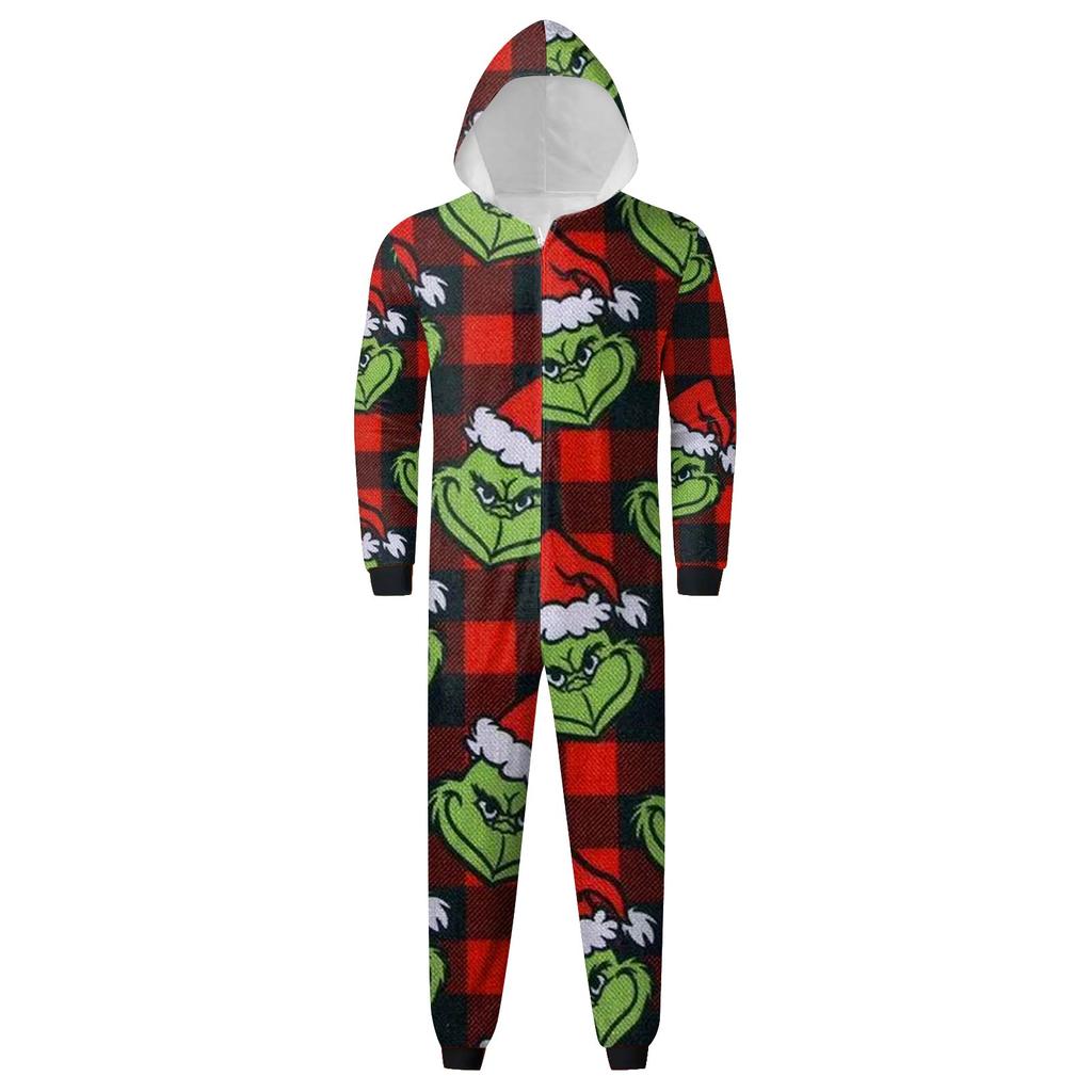 Parent-Christmas Printed Parent-Child Hooded Zip One-piece Homewear