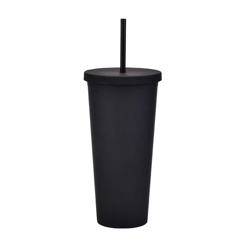 Doppelschichtiger Plastikbecher mit Strohhalm 22oz Großvolumiger Outdoor-Matt-Wasserbecher