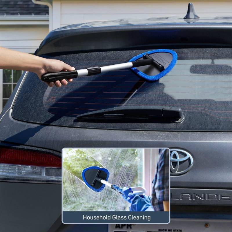 Car Windshield Cleaning Brush With Extendable Handle And Microfiber Cloth For Streakfree Glass Cleaning