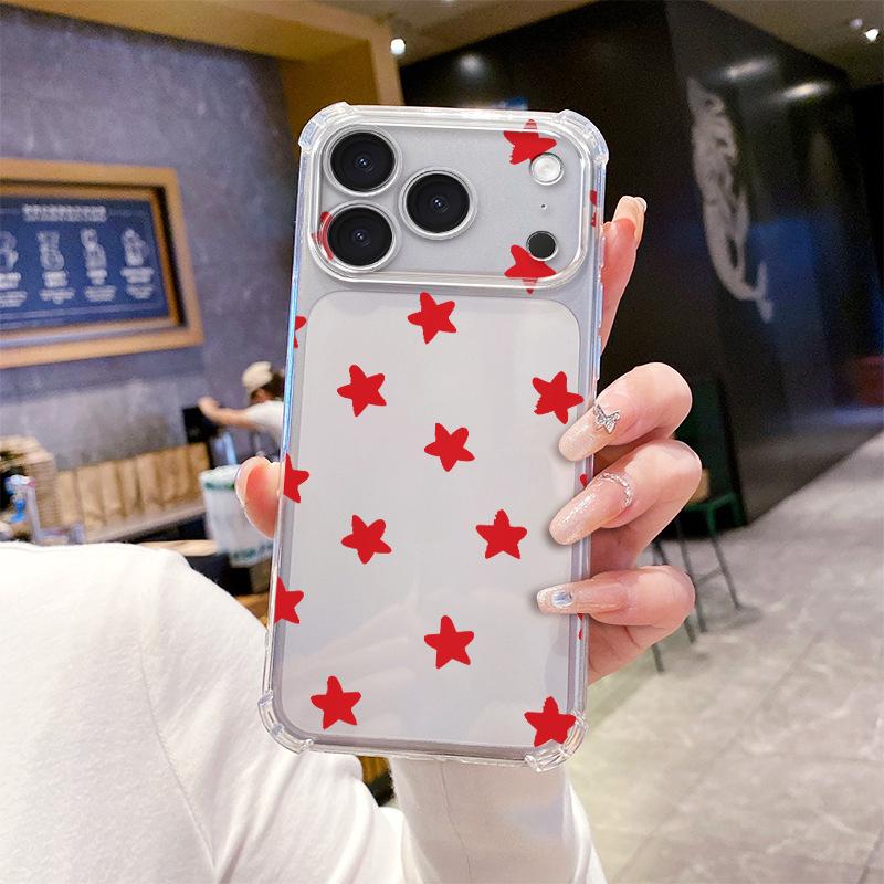 Korean Fresh Red Five-pointed Star UV Painting Printing Apple 15promax Summer Mobile Phone Case Protective Case