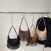 2025 Autumn Fashion Classic Style Faux Suede Tassel Shoulder Bags Solid Zipper Popularity Personality Crossbody Bags for Women