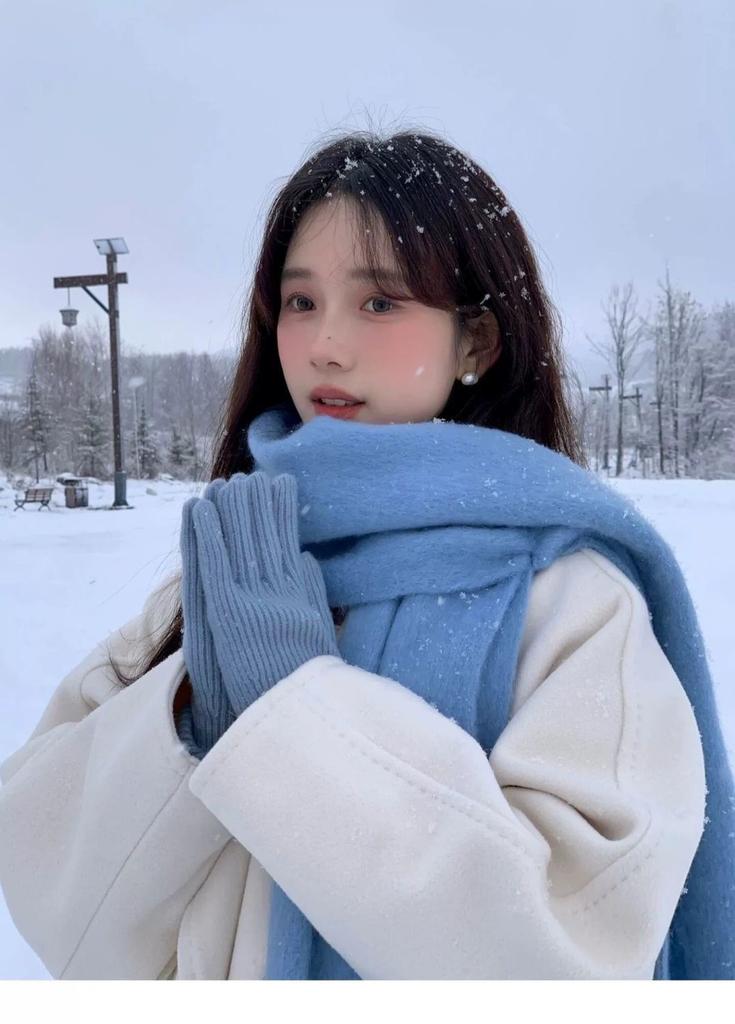 North thickened warm scarf soft waxy couple shawl winter high sense solid color versatile fringed scarf women