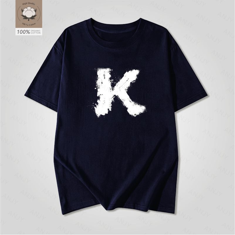 Artistic Letter K Printed White Short Sleeved Unisexs And Unisexs American Street Loose Pure Cotton Personalized Simple Tshirt
